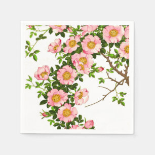 Vintage Japanska Blommar, Rosa och Guld Pappersservett