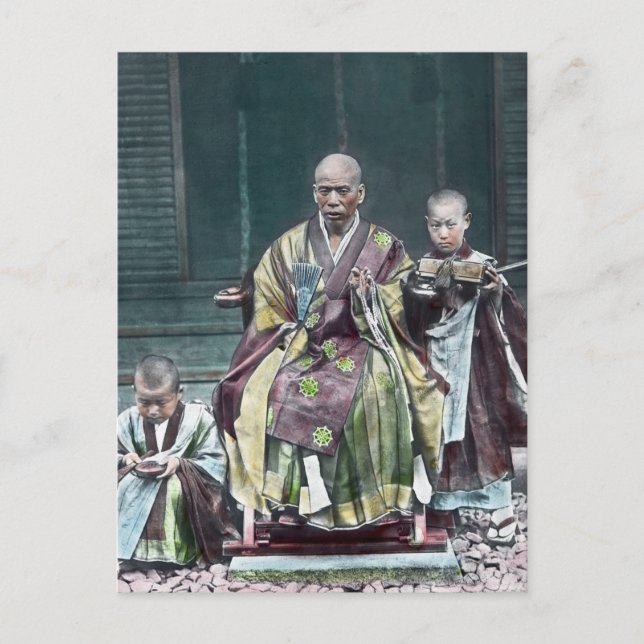 Vintage Japanska buddistiska Munk Japan 僧 Vykort (Framsida)