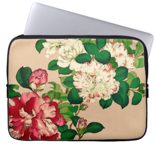 Vintage Japanska Camellias. Djup Rosa på Beige Laptop Fodral