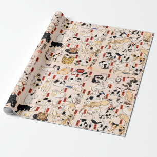 Vintage Japanska Cats Menagerie Woodblock Ukiyo-e Presentpapper