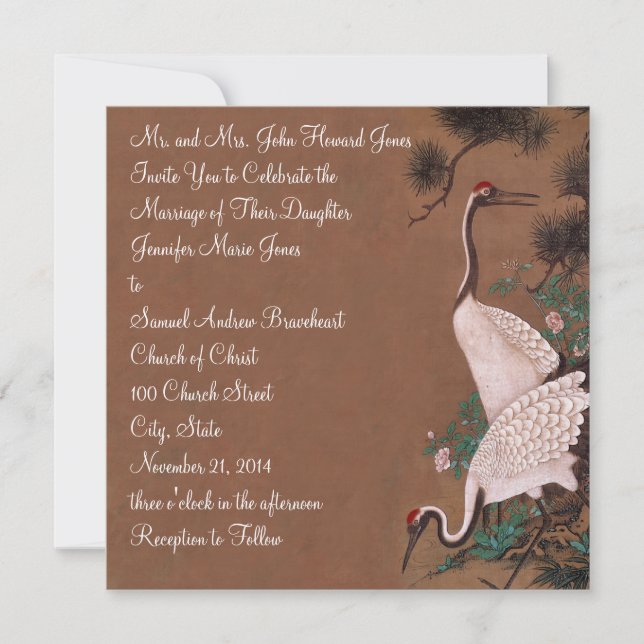 Vintage Japanska Cranes bröllopsinbjudningskranes Inbjudningar (Framsida)