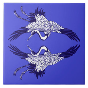 Vintage Japanska Cranes Ceramic Tile Kakelplatta