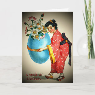 Vintage Japanska Dam, Egg Vas med blommor, ZSSG Helgkort