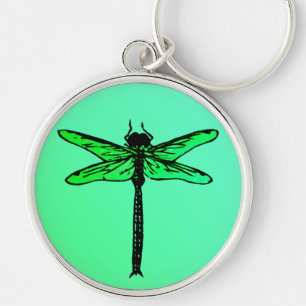 Vintage Japanska Dragonfly, emerald grönt Rund Silverfärgad Nyckelring