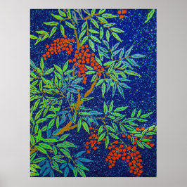 Vintage Japanska Fabric - Berries and Löv Poster