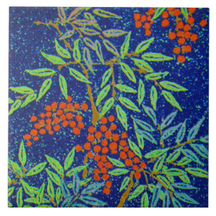 Vintage Japanska Fabric - Berries and Lövs Ceram Kakelplatta