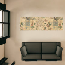 Vintage japanska fåglar elefant träd blommig matta