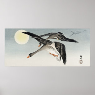 Vintage japanska fåglar i full Moon av Ohara Koson Poster