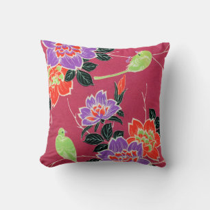 Vintage Japanska fåglar och blommor Kudde