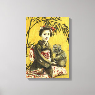 Vintage Japanska Geisha och Demon Canvas