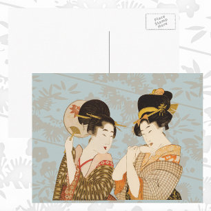 Vintage japanska geishaflickor i kimonoer vykort