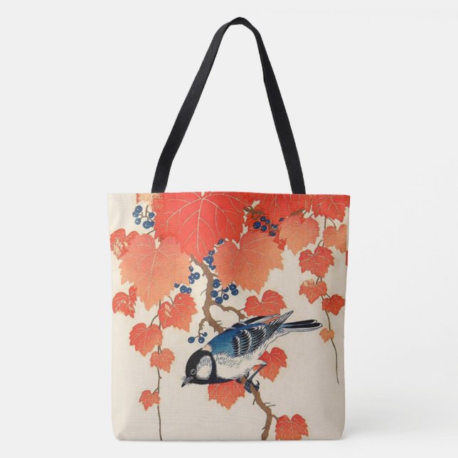 Vintage Japanska Jay Bird and Autumn Grapevine Tygkasse (Framsida)