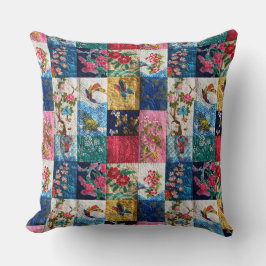 Vintage Japanska Kimono Embroiedlook Patchwork Kudde