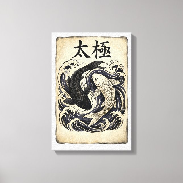 Vintage Japanska Koi Fiskar Yin Yang Grafik Canvastryck (Framsida)