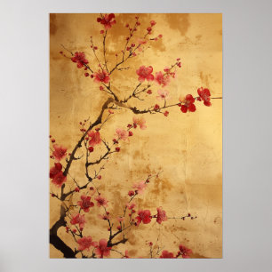 Vintage japanska körsbärsblommor poster