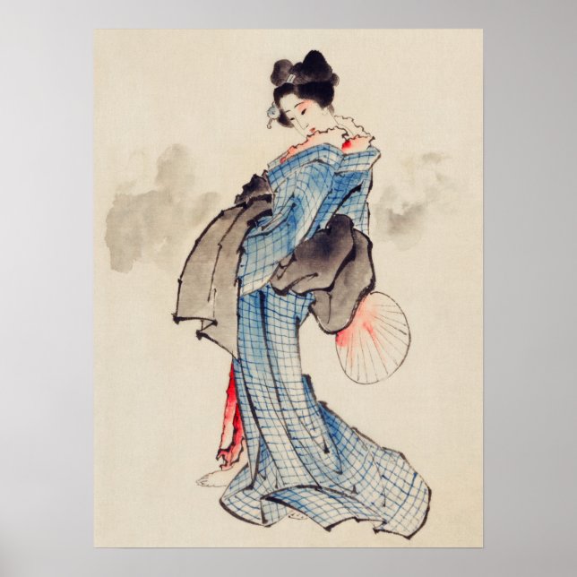 Vintage Japanska kvinnor i Kimoni Painting Poster (Framsidan)