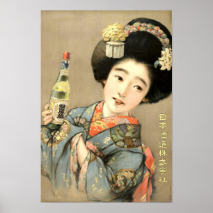 Vintage Japanska kvinnor i Kimono med kummel Poster