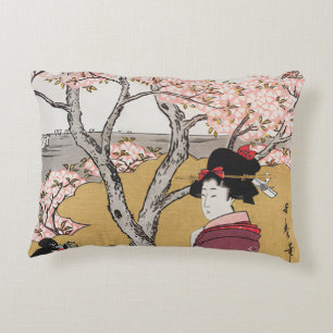 Vintage Japanska kvinnor och körsbärsblommar Prydnadskudde