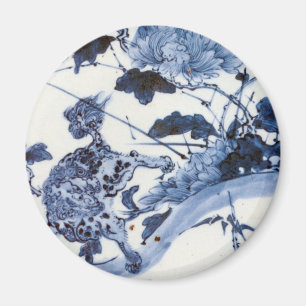 Vintage Japanska Lejona och Peony Magnet