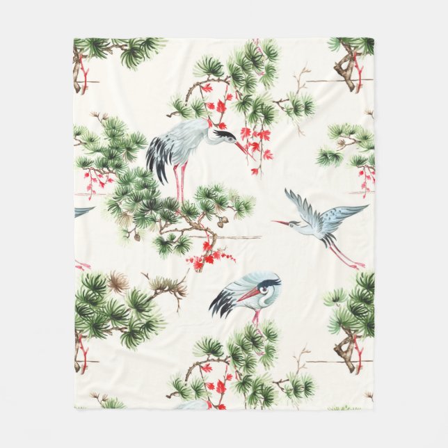 Vintage Japanska öar och barrträd Fleecefilt (Framsidan)