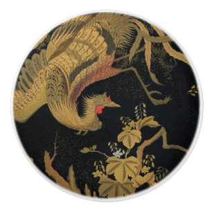 Vintage Japanska Phoenix Gold Black Bird Knopp
