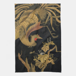 Vintage Japanska Phoenix Gold Black Bird Kökshandduk