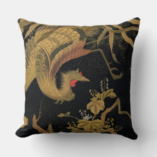 Vintage Japanska Phoenix Gold Black Bird Kudde