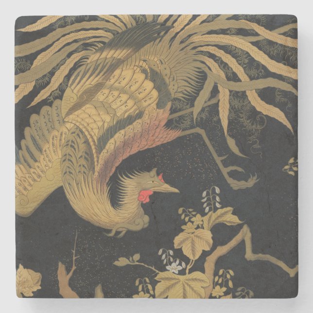 Vintage Japanska Phoenix Gold Black Bird Stenunderlägg (Framsidan)