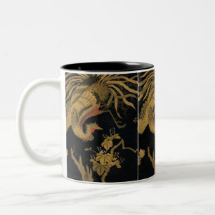 Vintage Japanska Phoenix Gold Black Bird Två-Tonad Mugg