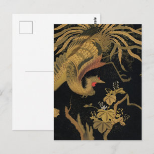 Vintage Japanska Phoenix Gold Black Bird Vykort