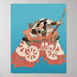 Vintage Japanska Porträtt - Warrior with Sword Poster