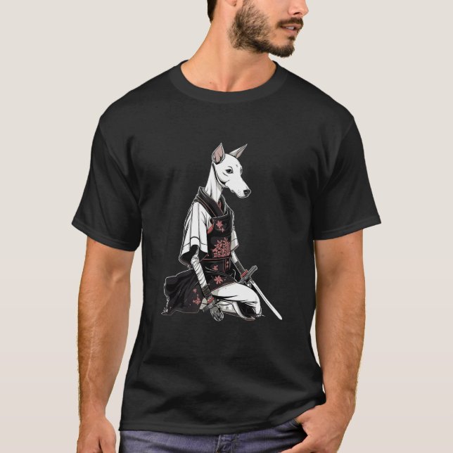 Vintage Japanska Samurai Italienska Greyhound hund T Shirt (Framsida)