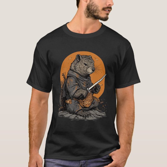 Vintage Japanska Samurai Marmot T Shirt (Framsida)