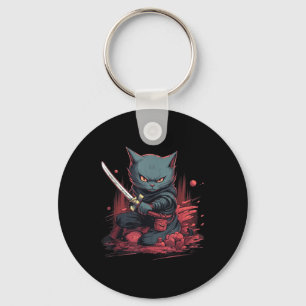 Vintage Japanska Samurai Ninja Cat Tattoo Kawaii Nyckelring