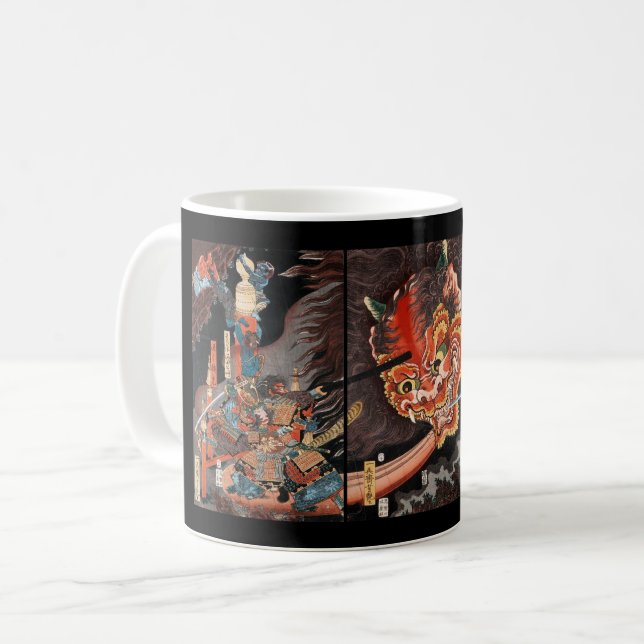 Vintage Japanska Samurai vs. Oni Kaffemugg (Framsida vänster)