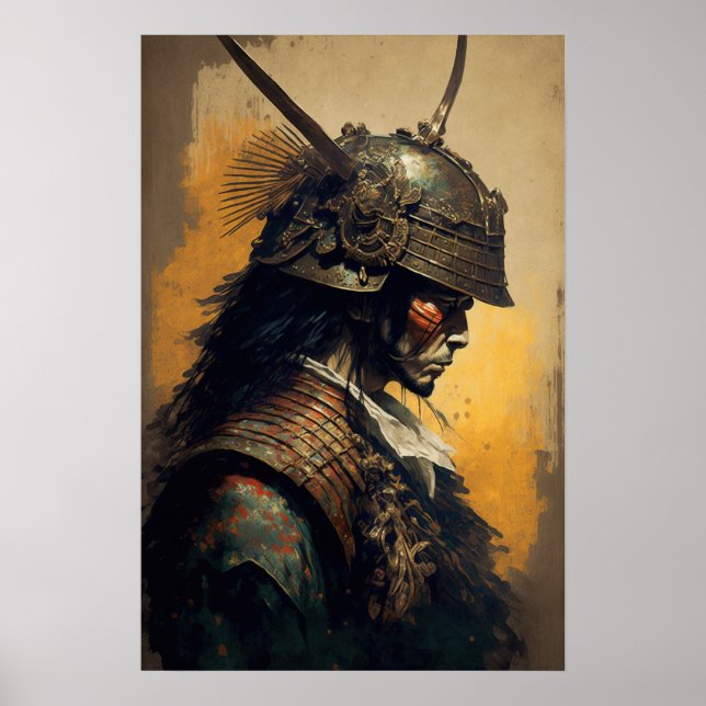 Vintage Japanska Samurai Warrior Art Print Poster (Framsidan)