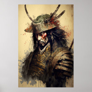 Vintage Japanska Samurai Warrior Art Print Poster