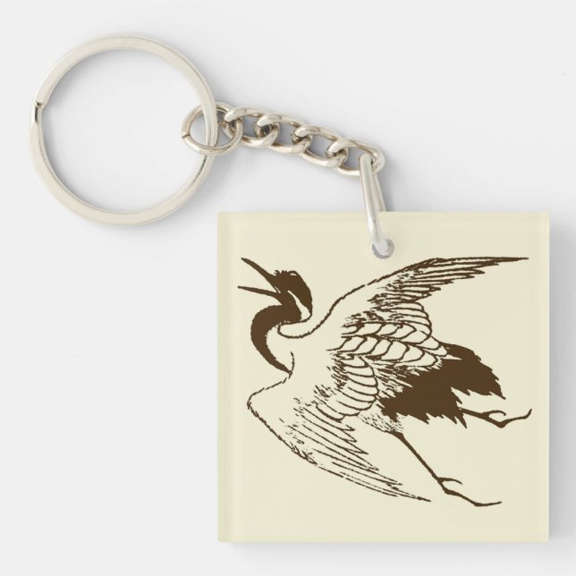 Vintage japanska Teckning av en kran, Brown (Framsidan)