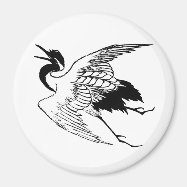 Vintage Japanska Teckning i Crane Magnet (Framsidan)