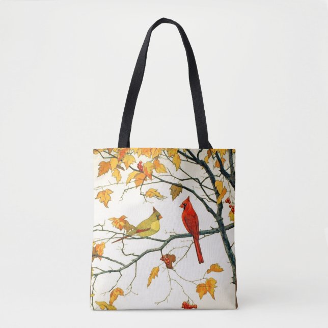 Vintage Japanska Teckning, kardinaler på Gren Tygkasse (Framsida)