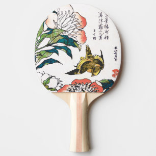 Vintage Japanska teckning, Peonies och Sparrow Pingisracket