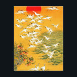 Vintage Japanska tranes vid Sunset Vykort<br><div class="desc">Kraner flyger under solnedgång i den här vintagen japansk utskrift av träblock.</div>