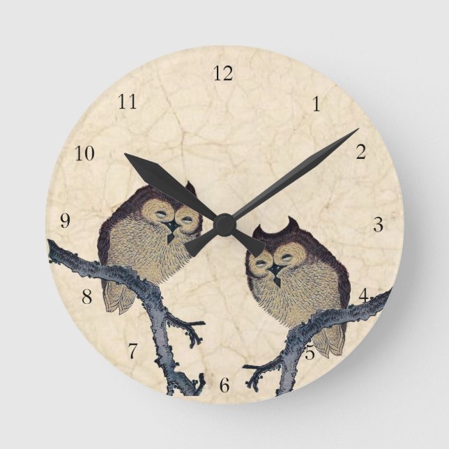 Vintage Japanska Uggla Rund Klocka (Framsida)