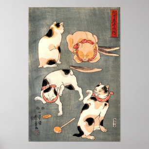 Vintage Japanska Ukiyo-e Cats av Utagawa Kuniyoshi Poster
