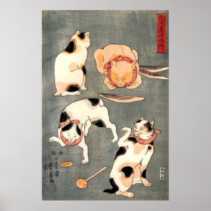 Vintage Japanska Ukiyo-e Cats av Utagawa Kuniyoshi Poster