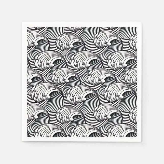 Vintage Japanska Vinkara, svarta och vita Pappersservett (Framsidan)