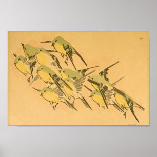 Vintage Japanska Wall Art Birds Poster