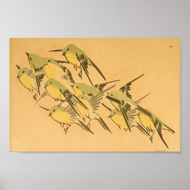 Vintage Japanska Wall Art Birds Poster (Framsidan)