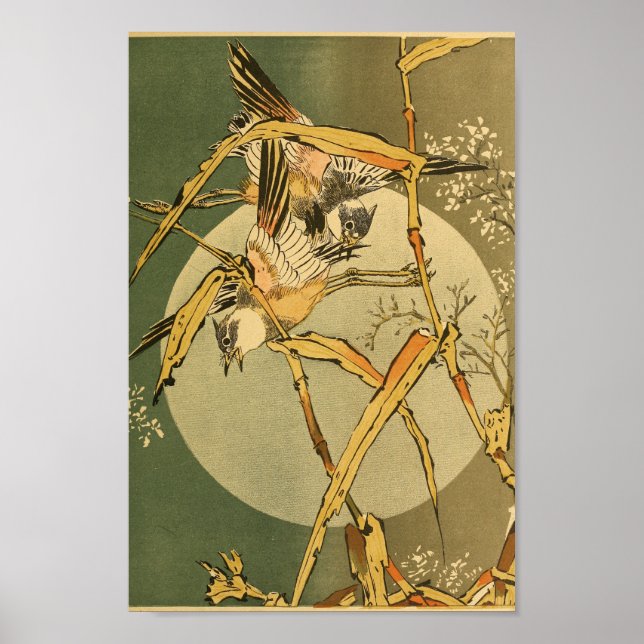 Vintage Japanska Wall Art Birds Poster (Framsidan)