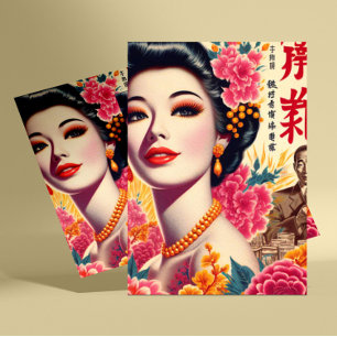 Vintage Japanska Woman Vykort